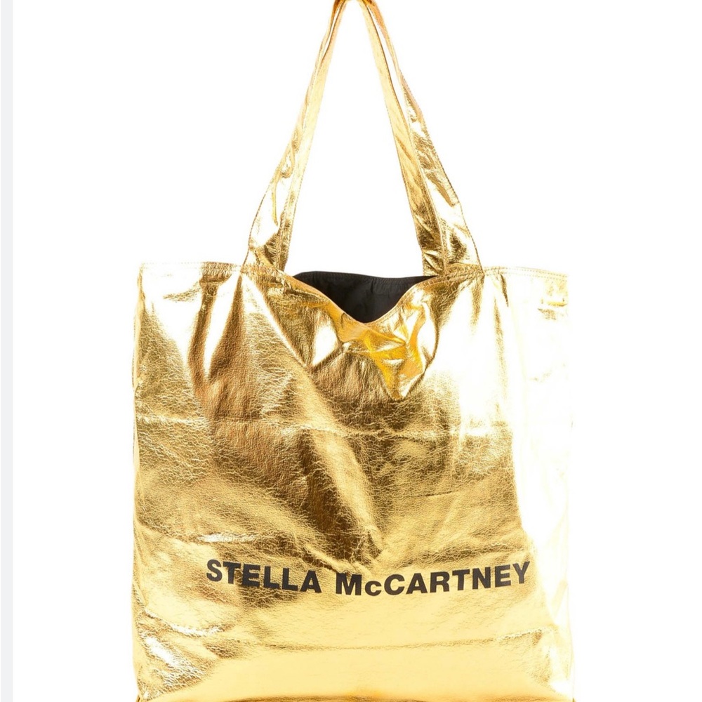 Stella McCartney Logo print gold-tone metallic shopping bag